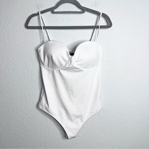 Express Bodysuit Top Women Large Body Contour Tank White Snap Thong Lined B9